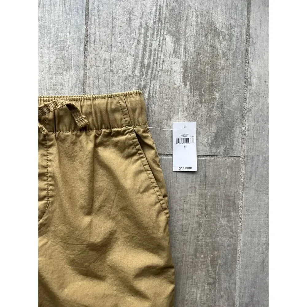 GAP Kids Boy Drawstring Elastic Short Pull-On Khaki Cargo Zip Pocket NEW S 6-7..